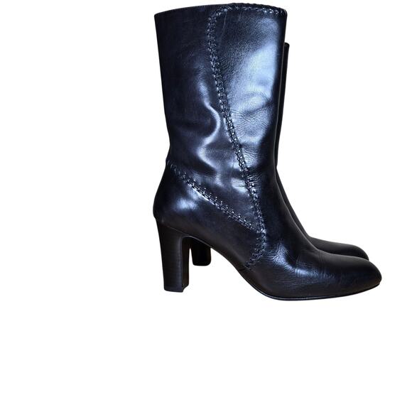 Cole Haan Boots Womens 7.5 B Biker Brown Almond Toe Ankle Top Block Heels D22987 - Picture 3 of 12